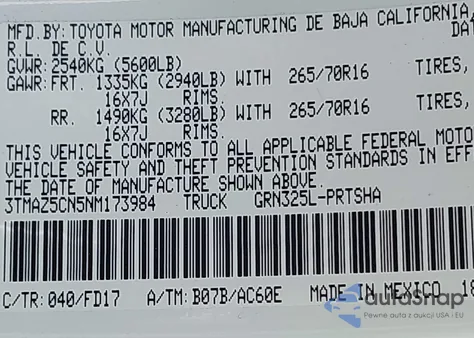 2022 Toyota Tacoma Trd Off Road z USA, uszkodzony, nr VIN 3TMAZ5CN5NM173984